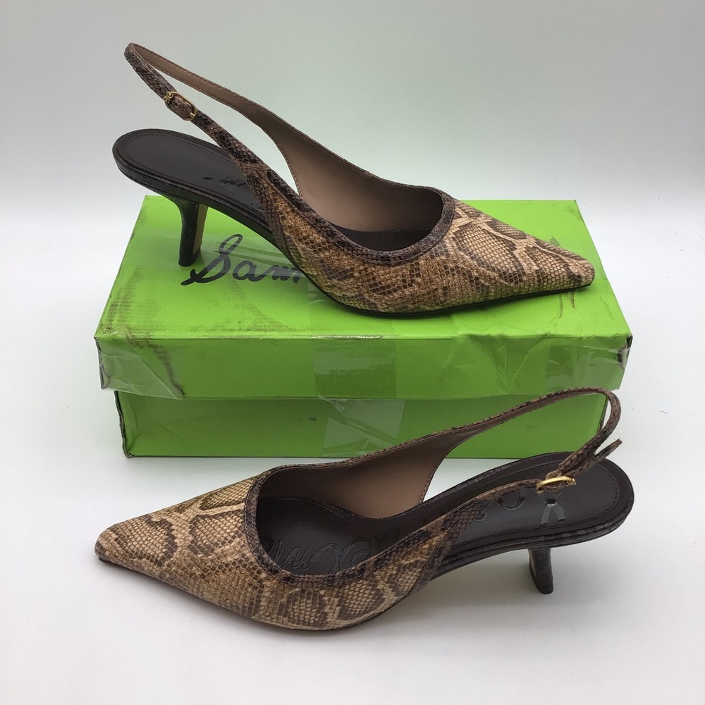 Sam Edelman Bianka Slingback Pumps Snakeskin Pointed Kitten Heel Size 10 M NEW